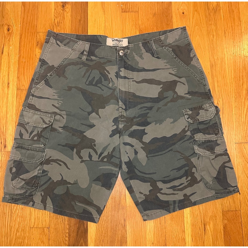 Wrangler Authentics Mens Camo Cargo Shorts Green Brown 10ZM6BSFG 36